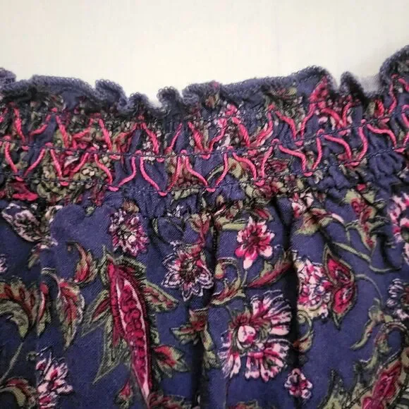 Faded Glory Blue Floral Paisley Peasant Blouse - Picture 4 of 8